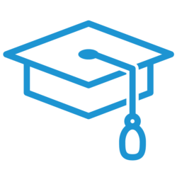 blue icon of graduate hat showcasing the free access to itential's online academy courses to build your network automation skillset