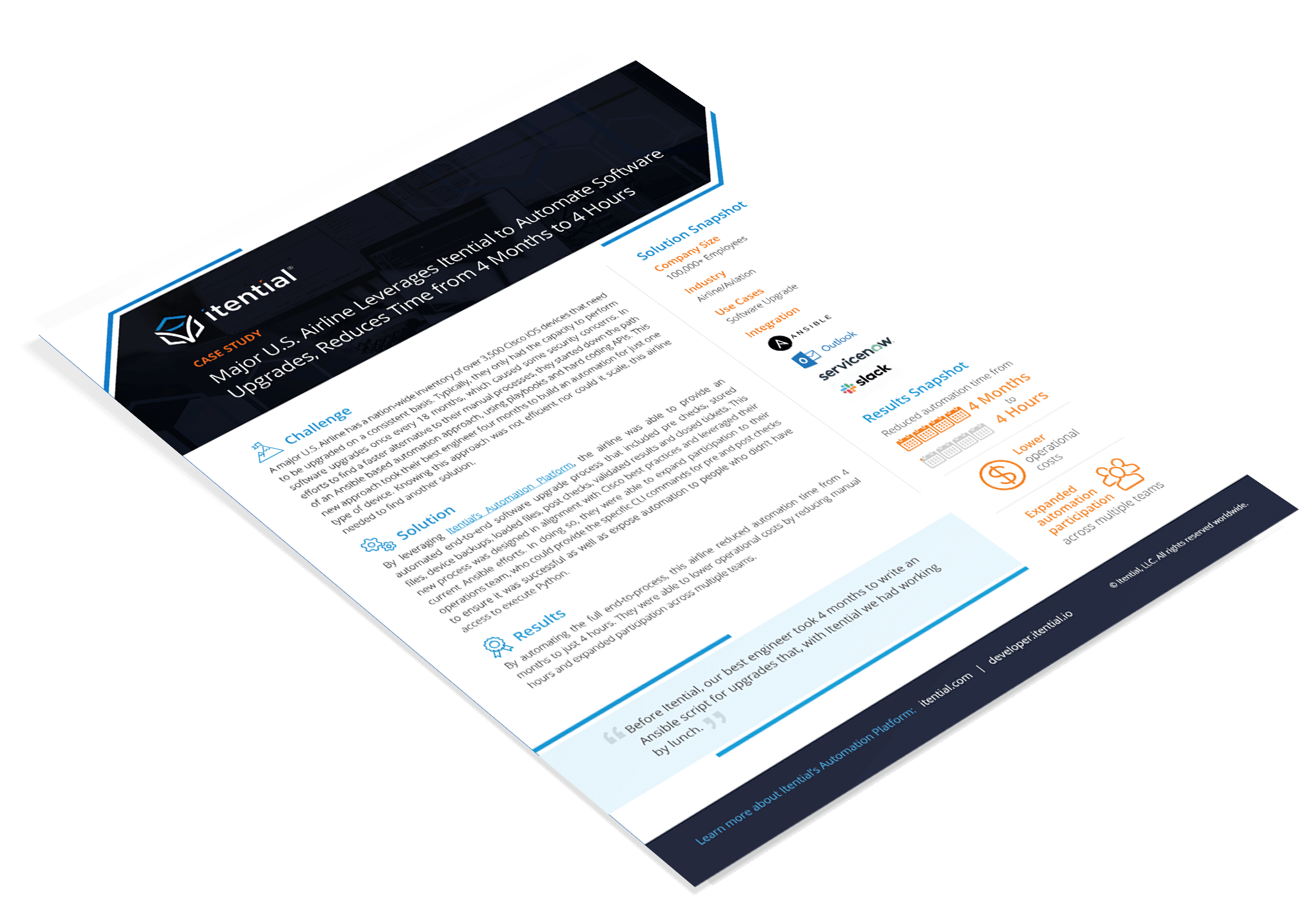 One page overview of Itential software upgrade case study