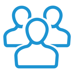 blue icon of three people showcasing Itential's ability to invite unlimited users to a free trial of it's network automation platform
