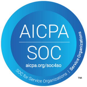 bright blue soc2 compliance badge from aicpa for the itential network automation platform, ensuring network security