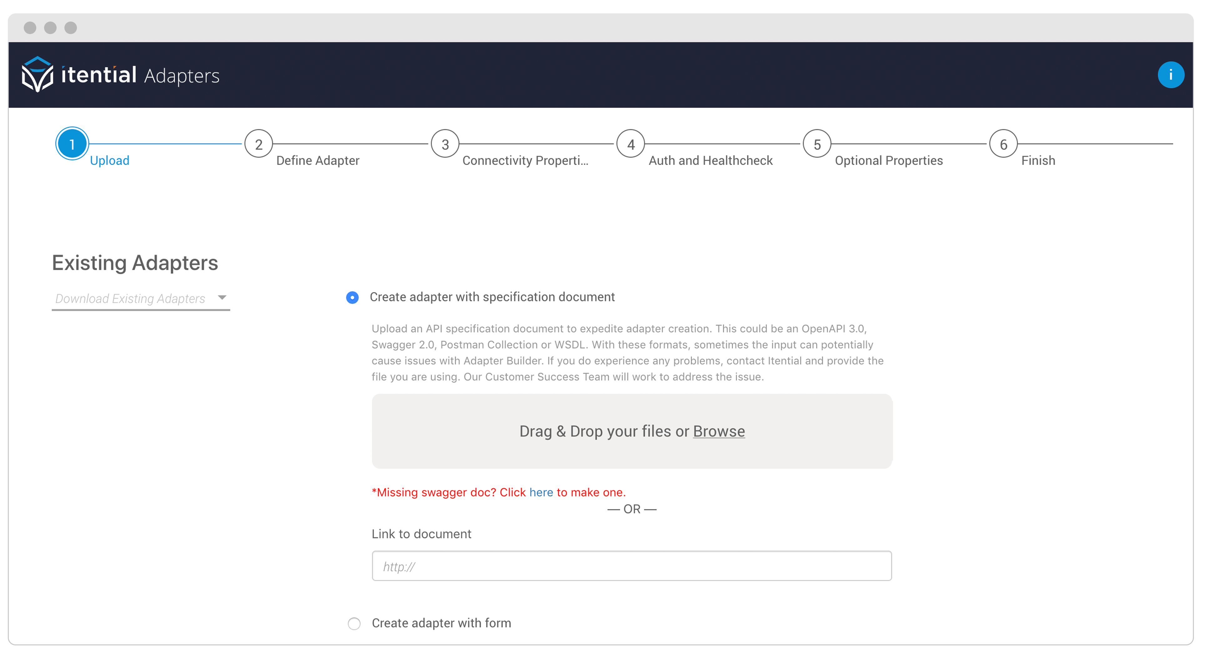 screenshot of itential's adapter builder to easily build your own custom adapters to integrate specific network applications with the platform