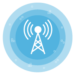 white icon of cell site backhaul automation over layered bright blue circles