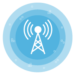 white icon of cell site backhaul automation over layered bright blue circles