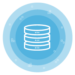 white icon of data center automation elements over layered bright blue circles