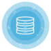 Icon_Data Center white icon of data center automation elements over layered bright blue circles