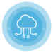 Icon_SD-WAN white icon of sdwan automation elements over layered bright blue circles