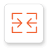orange icon of arrows pointing toward each other on white background representing itential's data integration and federation capabilities
