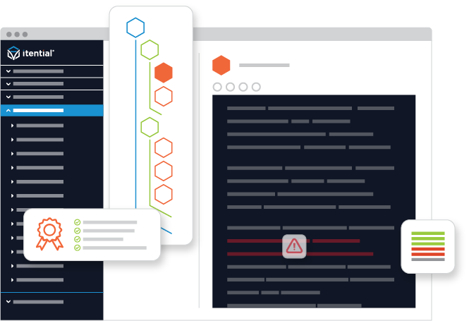 itential network automation platform configuration management capabilities screenshot with a golden configuration tree