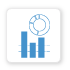 blue icon of pie chart and bar graph on white background with dropshadow representing itential's network automation analytics capabilities