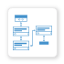 blue icon of automation workflow on white square background with a dropshadow representing itential's workflow automation capabilities
