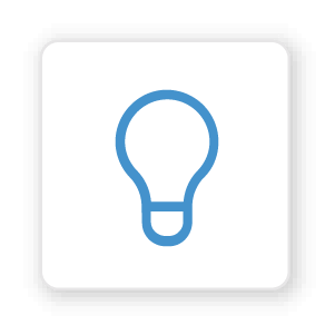 blue icon of a lightbulb on a white square representing the innovative network automation and orchestration ideas from itential employees