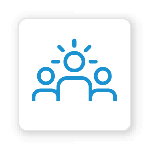 blue icon of 3 people showcasing the transparency that leadership provides to itential's employees
