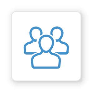 blue icon of three people on a white square representing the passionate people that work at itential network automation 