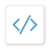 blue icon of code on white square background with a dropshadow respresenting itential's ability to extend existing cli automation assets