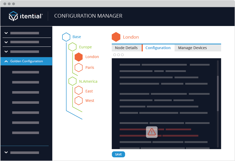 screenshot of the automated configuration management capabilities of the itential automation platform featuring a golden configuration tree