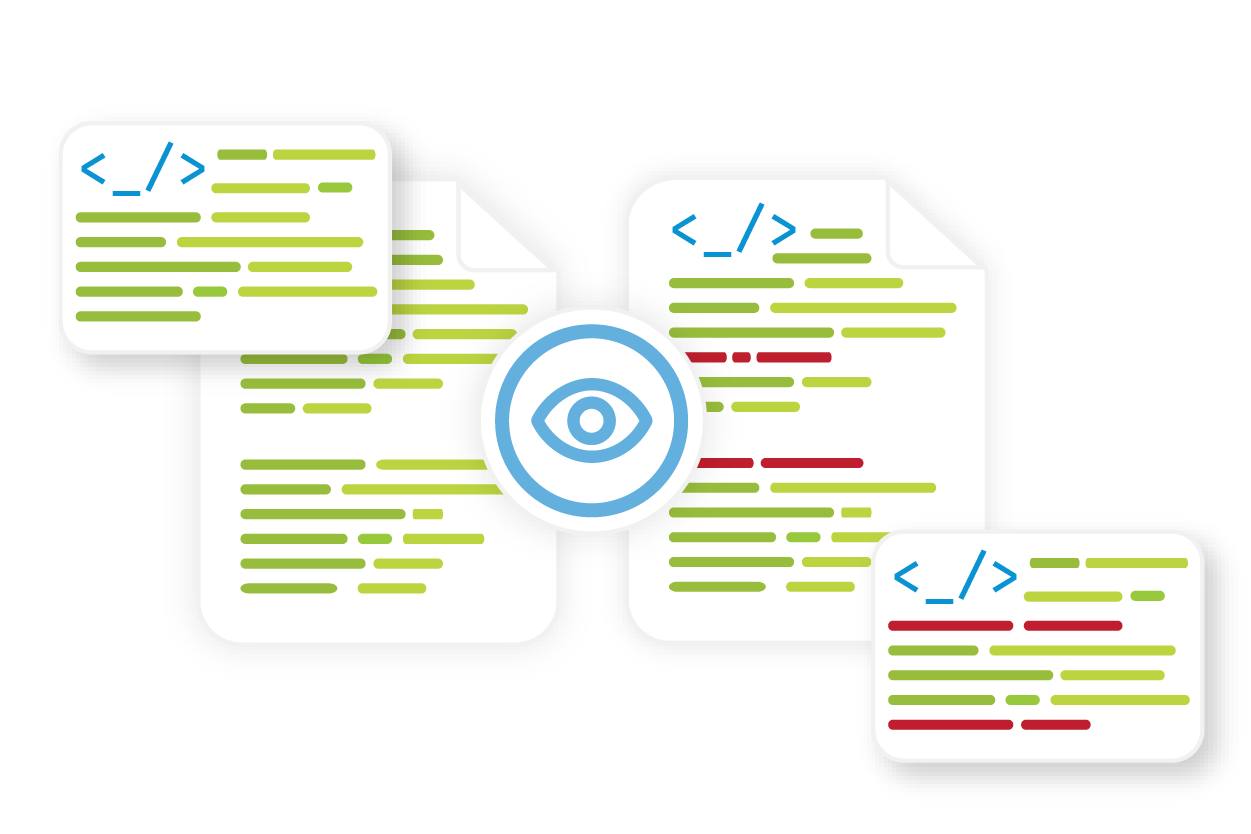 layered icons of lines of network configuration being compared for configuration diffs with the itential network automation platform