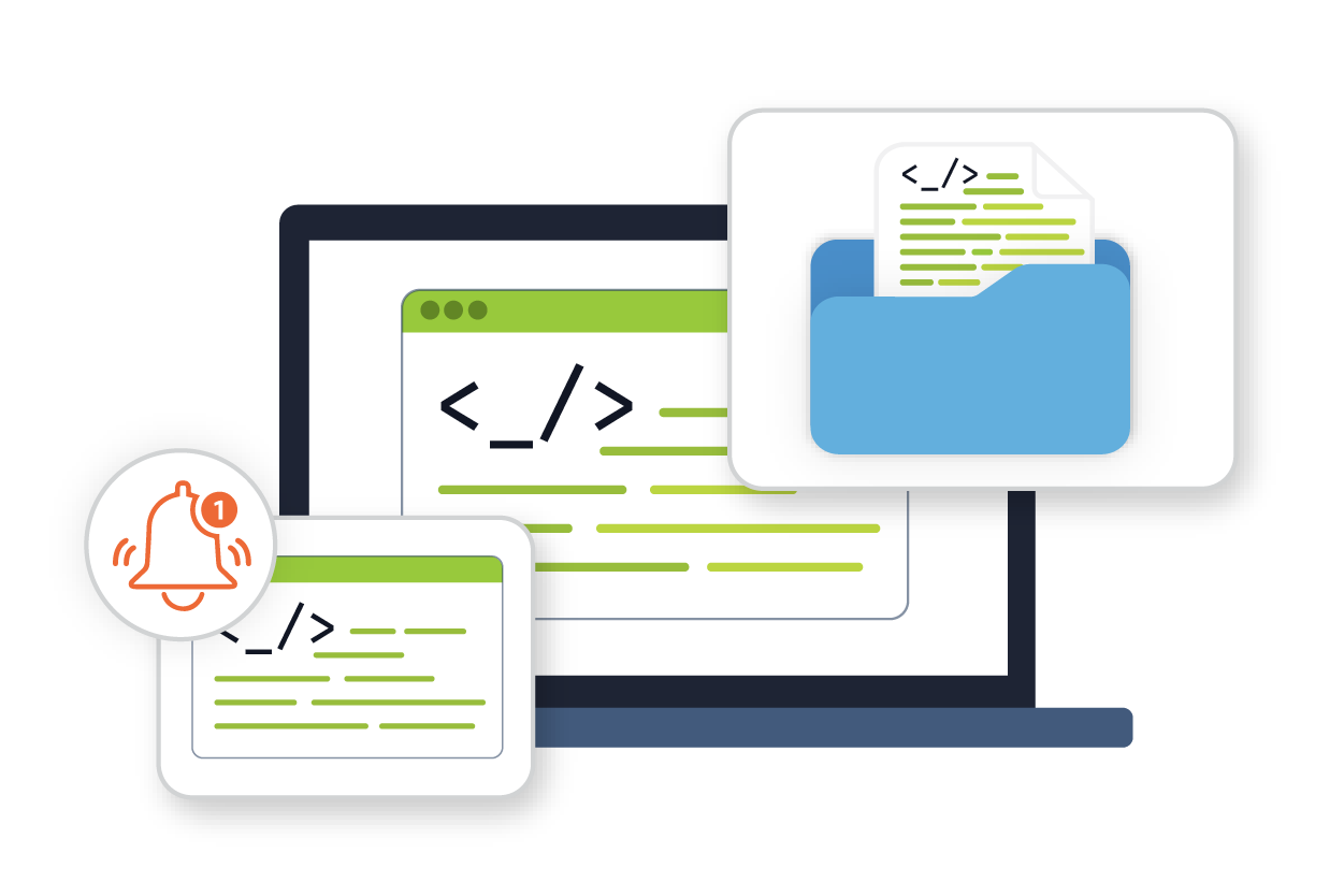layered icons of managing network configuration files across mulitple systems that can be integrated together with the itential network automation platform
