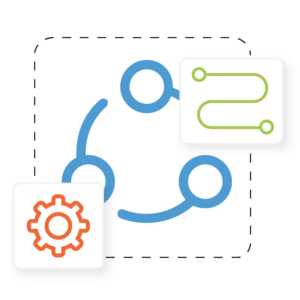 icon of process overlayed with gears representing the proccessed that guide business and techincal decisions for network automation