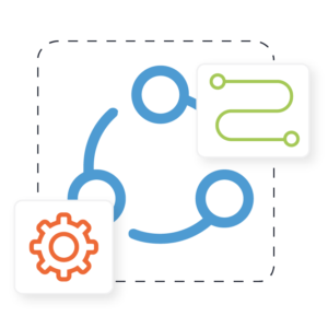 Icon_Processes icon of process overlayed with gears representing the proccessed that guide business and techincal decisions for network automation