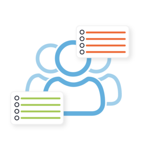 Icon_Roles and Resposibilities icon of people overlayed with tasks list representing the different roles and responsiblities of network automation and orchestration teams
