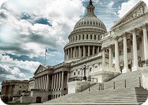 view of government buliding with steps on the front representing the public sector and federal agencies that itential works with