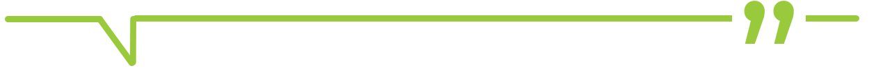 horizontal green line with a quotation mark to indicate the start of a customer quote on the benefits of the itential automation platform