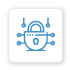 blue icon of lock for network security automation on a white square background with drop shadow